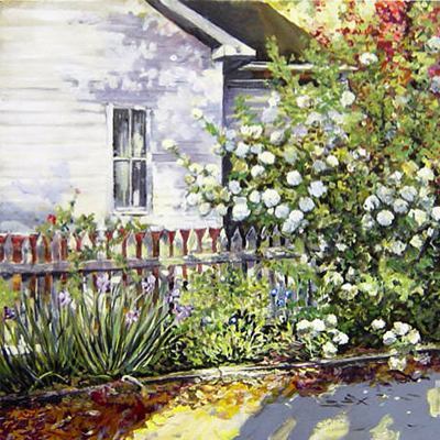 abstract painting titled Cottage and Snowballs