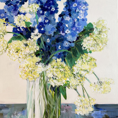 abstract painting titled Dephiniums and Friends