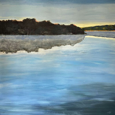 abstract painting titled Sunrise Mist On The Lake